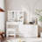 Jaisen 65"W Makeup Vanity Desk with Mirror and 3-Color Lights, 8 Drawers Vanity Table with Storage Shelf-1298111156