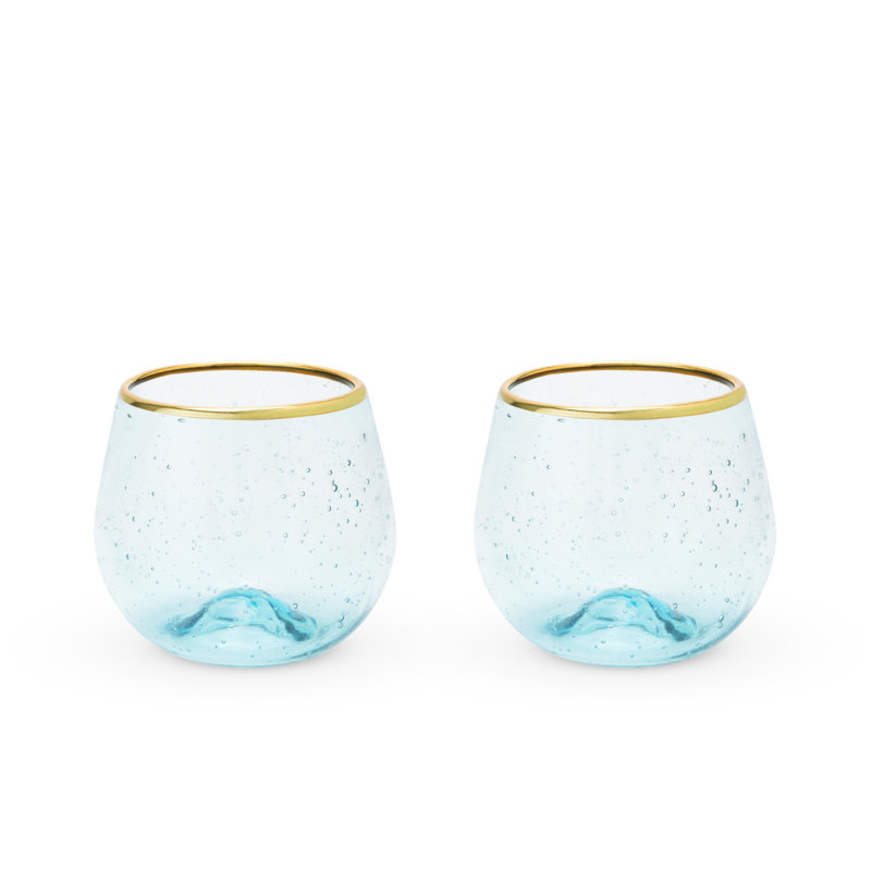 Seaside Bubble Stemless Wine Glass, Aqua