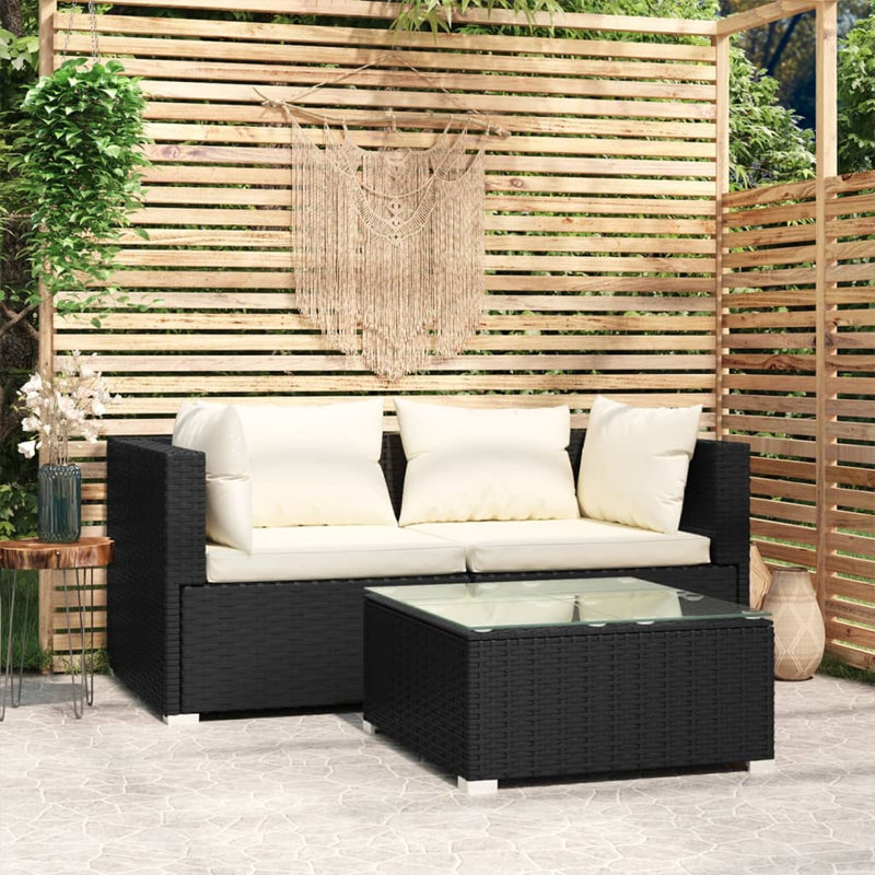 Ensemble de conversation modulaire avec coussins Lohner, Noir, Crème