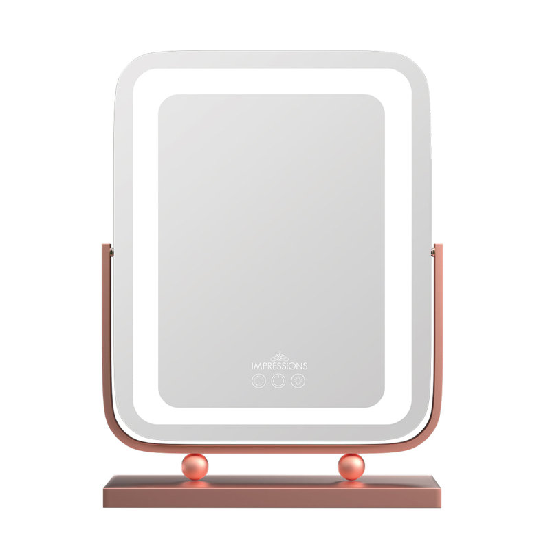 Miroir de maquillage Touch Allure à trois tons DEL, miroirs de bureau lumineux avec base sur pied et capteur tactile, Or rose