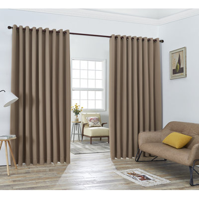 Nicole - Wall-to-Wall Pair - Premium Thermal Insulated Blackout Grommet Curtains - 18 Grommets Each - 2 Fabric Tiebacks - Ideal for Window Decor or Room Divider