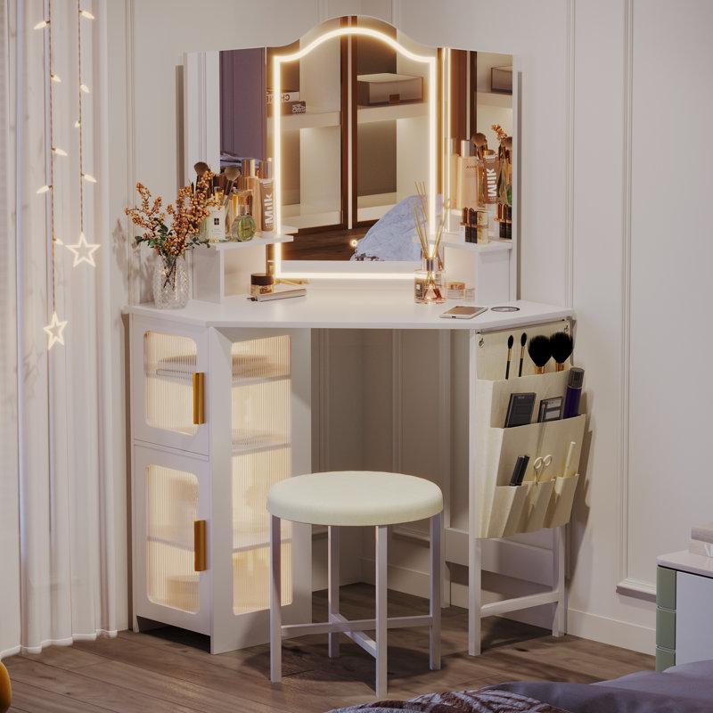 Brackmann Dressing Table with Mirror, White