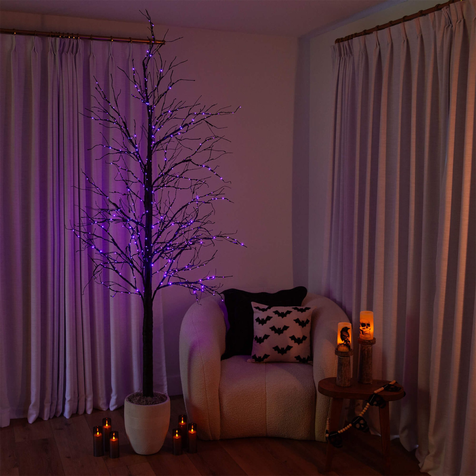 8' Pre-Lit Halloween Black Twig Tree, 96" H x 30" W x 30" D