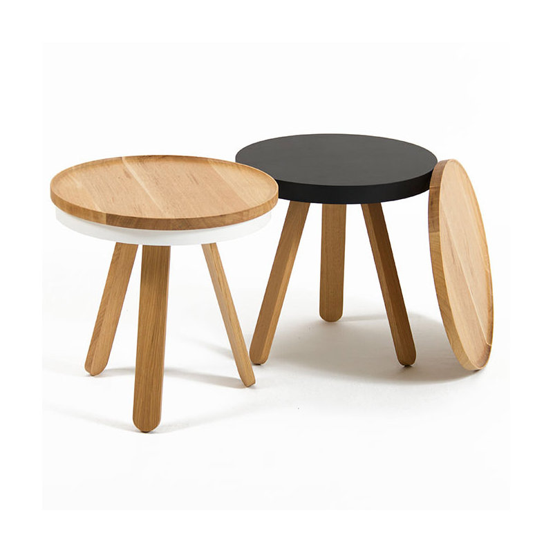 Solid Wood Tray Top End Table, Wood and White