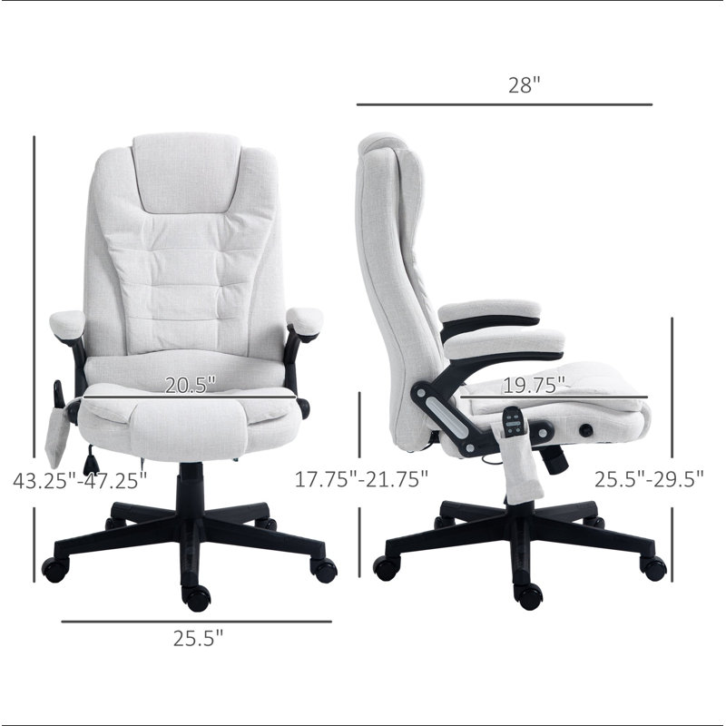 Fauteuil de massage avec dossier chauffant et dossier haut inclinable, Blanc