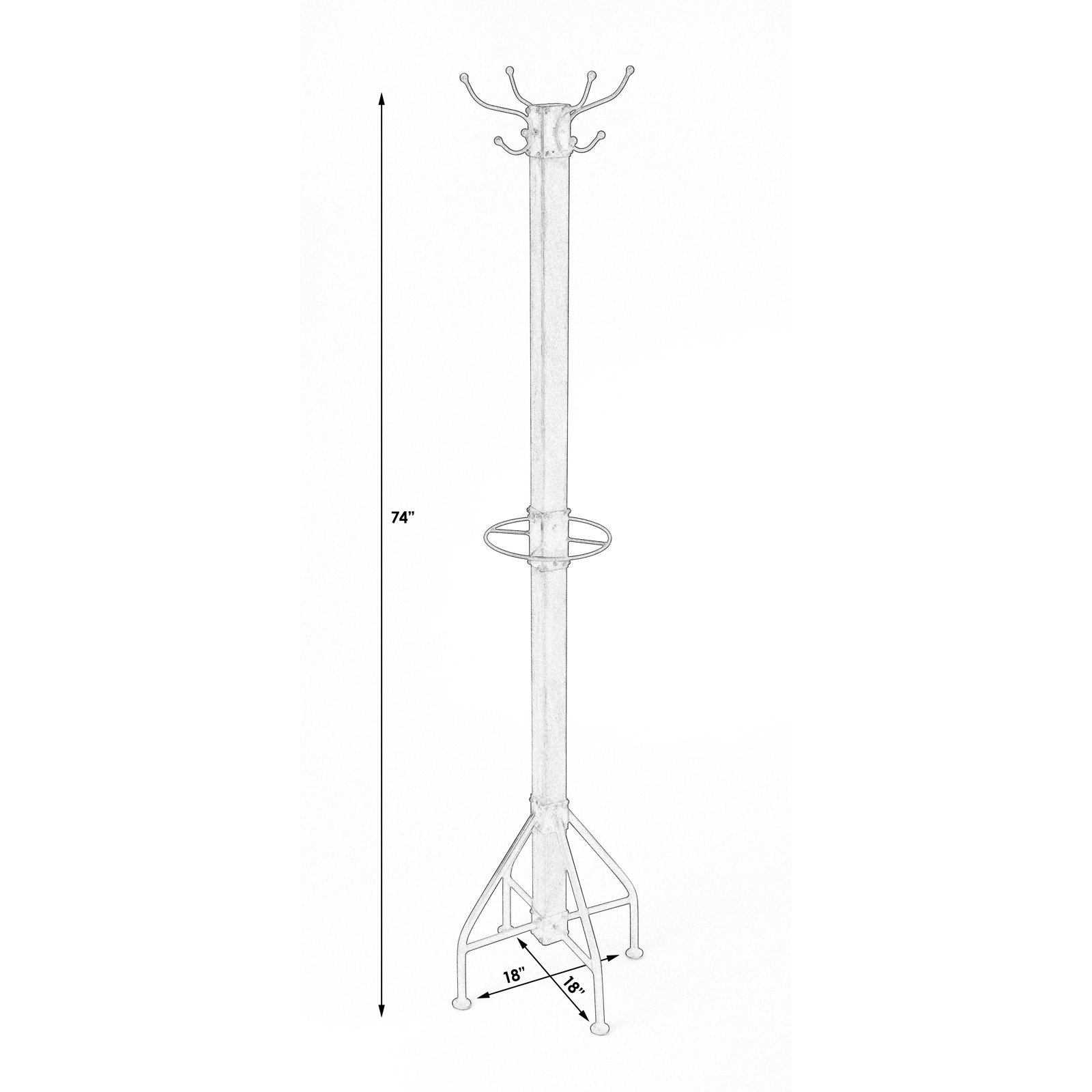 Donan 8 - Hooks Freestanding Coat Rack, White/Silver