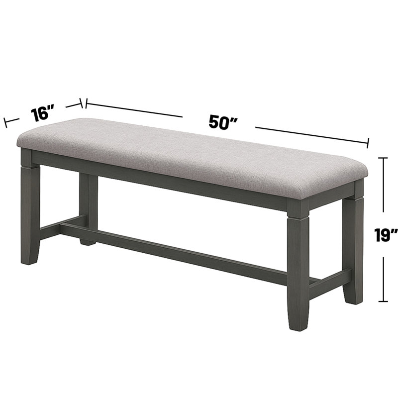 Table de salle à manger rectangulaire en bois gris 6 avec 4 chaises rembourrées et un banc - attrait moderne, assise de table facile à assembler, aspect transitionnel, qualité durable