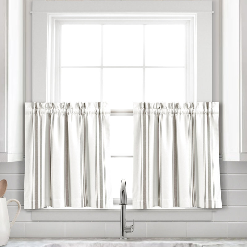 Gray and White Striped Cotton Rod Pocket Window Valance