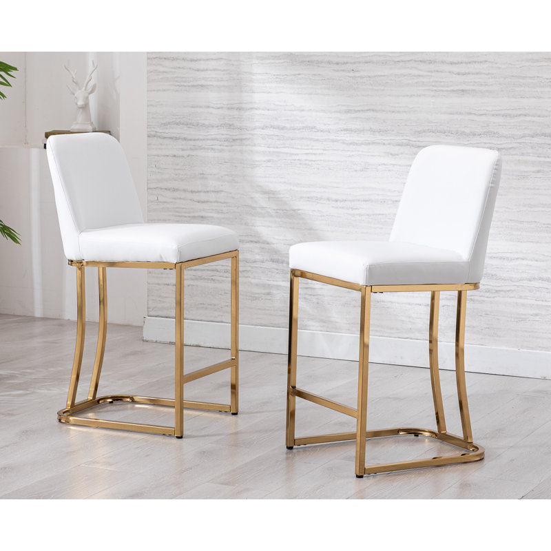 24" Upholstered Counter Stool, PU/White