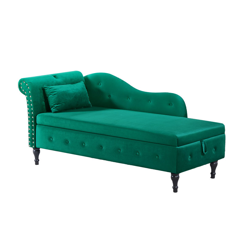 Chaise longue en velours avec rangement et banc rembourré capitonné, Vert