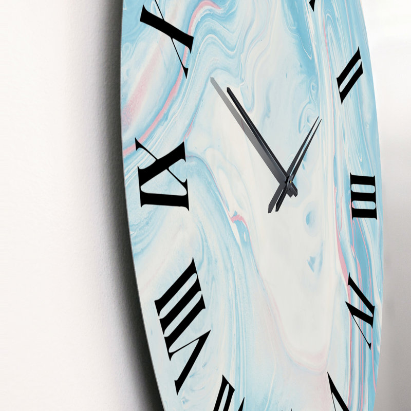 Horloge murale moderne bleu clair et blanc en marbre liquide III, Petit