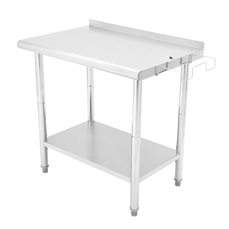 Table de préparation en acier inoxydable de 48 po x 24 po, certifiée NSF, table de travail robuste avec tablette réglable et crochets latéraux, qualité commerciale pour restaurant, boulangerie, camion de nourriture, maison