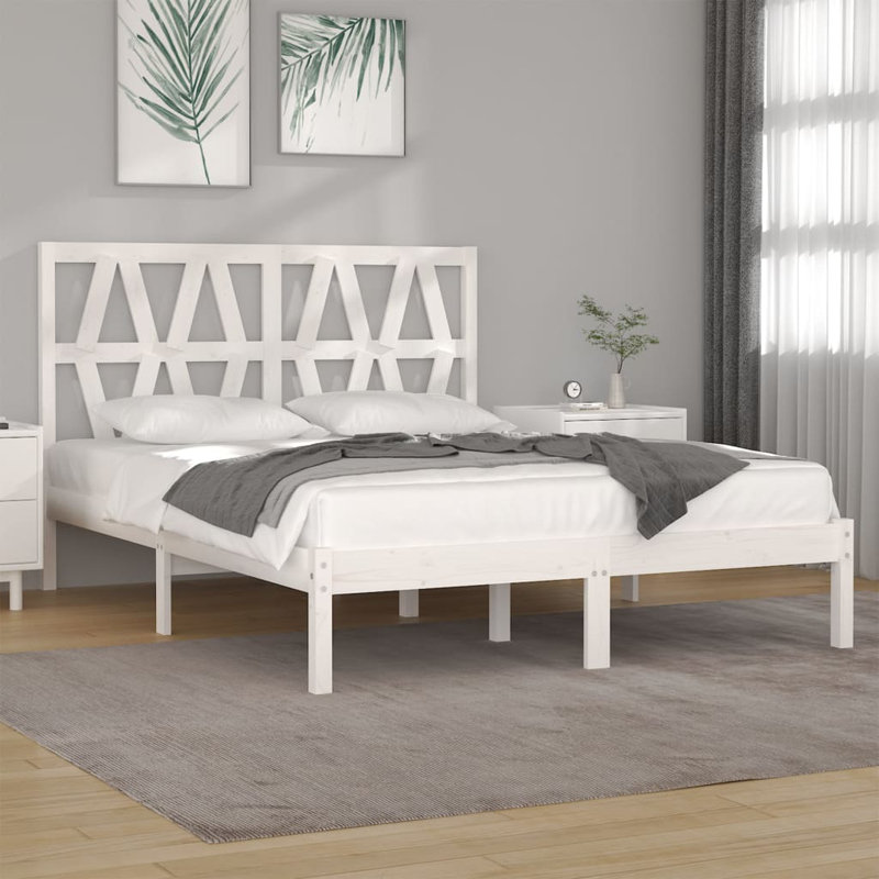 Bed Frame Solid Wood, 120 x 200 cm, white