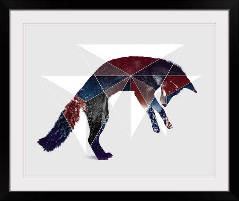 «Double Exposure Wildlife Fox I», impression, H 20 po x l 23 po x P 1 po, Cadre noir