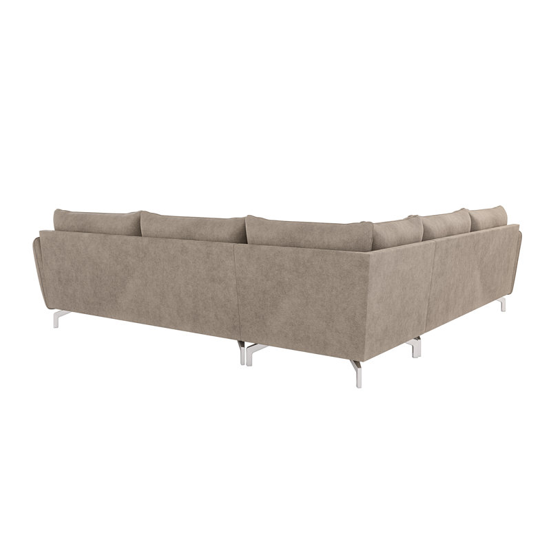 Modern L-shape Corner Sofa  with Silver Metal Legs, Dark Beige