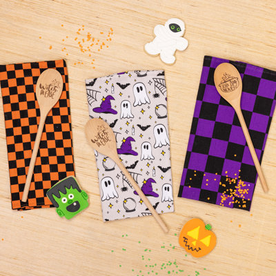  Wood 13.58 in. Multicolor Halloween Bewitched Spoon and Tea Towel Gift Set in Display Set of 12