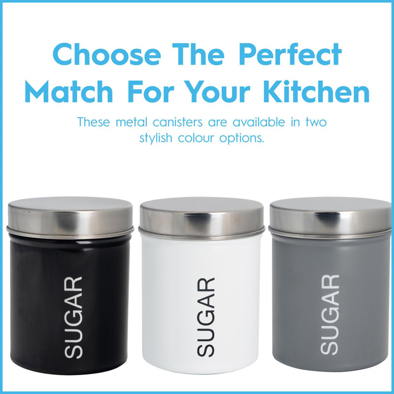 Harbour Housewares - Round Metal Kitchen Canisters Set, 29cm H x 14cm W x 14cm D