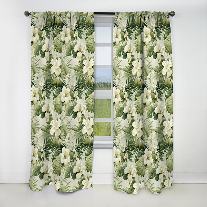 Neutral Oasis Iii - motif tropical - Rideau floral - Rideau occultant floral - 1 panneau, L 52 po x L 84 po