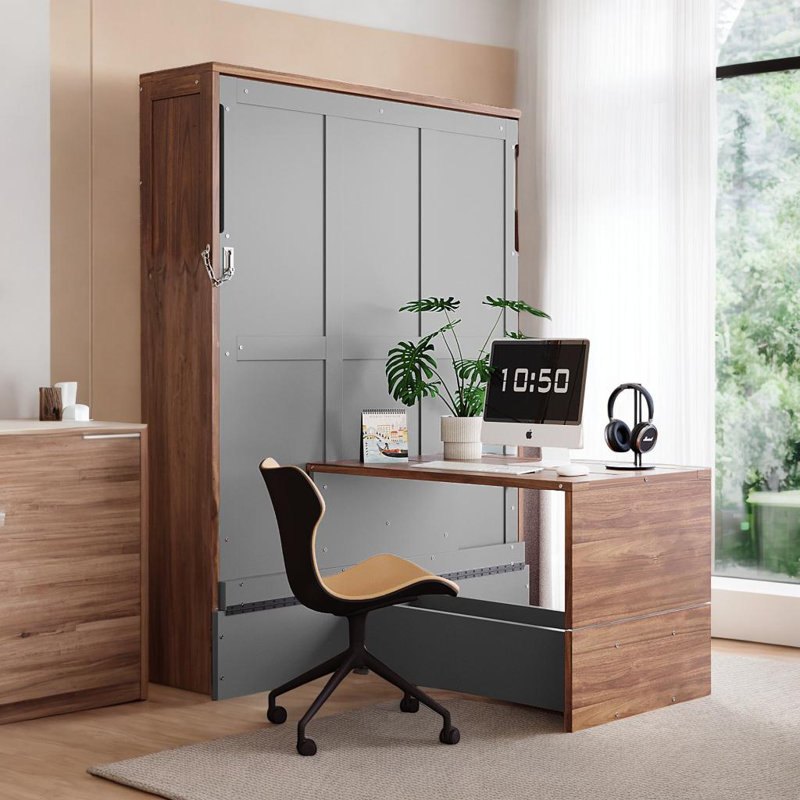 Lit escamotable multifonctionnel pliable avec bureau d'étude, Gris