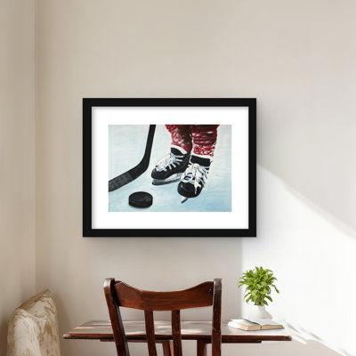 Young hockey player - Snow Red framed matted print decor