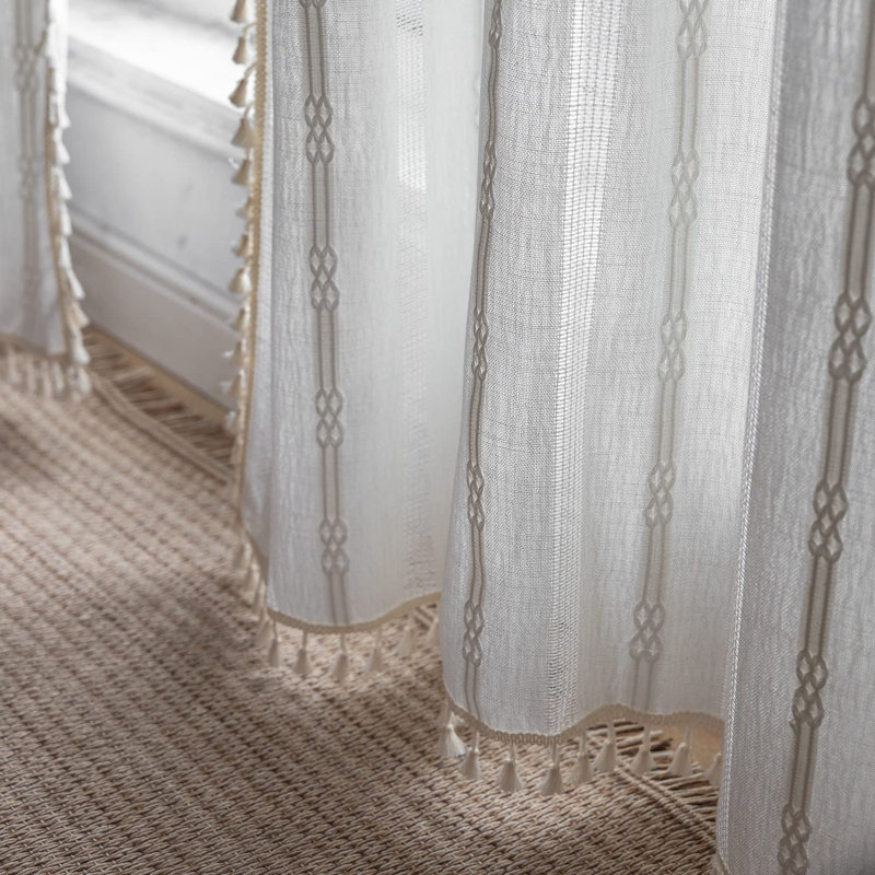 Ensemble de 2 panneaux de rideaux pour la chambre à coucher brodés Boho