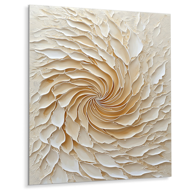 Beige Radiant Swirl Vortex II - Botanicals Metal Wall Art Decor, Modern Metal Print, 20" H x 12" W x 0.84" D