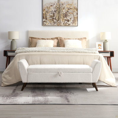 Banc de rangement moderne de 60 po avec pieds en bois Mid-Centruy, banc avec rangement pour le salon et la chambre à coucher, rembourré confort - vert olive Teddy