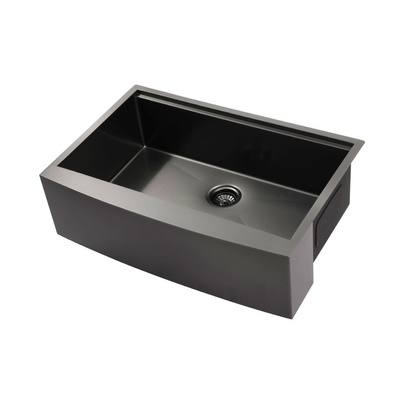 33X22X10"Farmhouse Apron Single Bowl Stainless Steel Kitchen Sink With Workstation, Matte Black