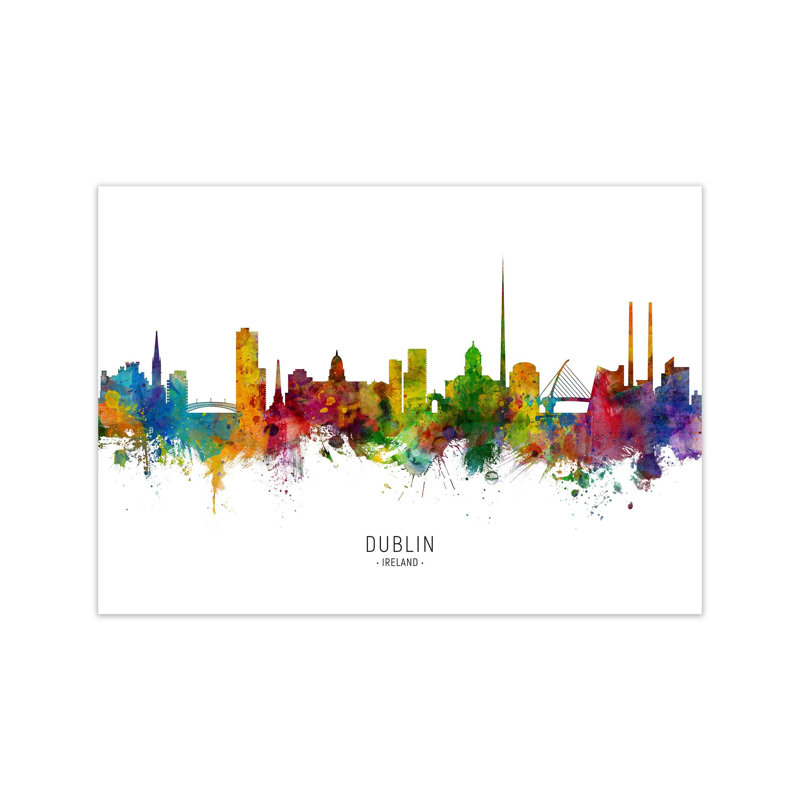Dublin Ireland Skyline by Michael Tompsett - Print, 60cm H x 84cm W x 1cm D, Unframed