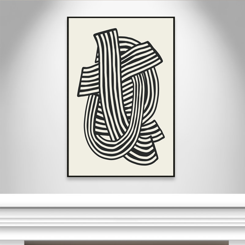 Rayures abstraites à imprimé noir par Dean, L 41,5 po x H 61,5 po, Toile avec cadre, Flottant espresso