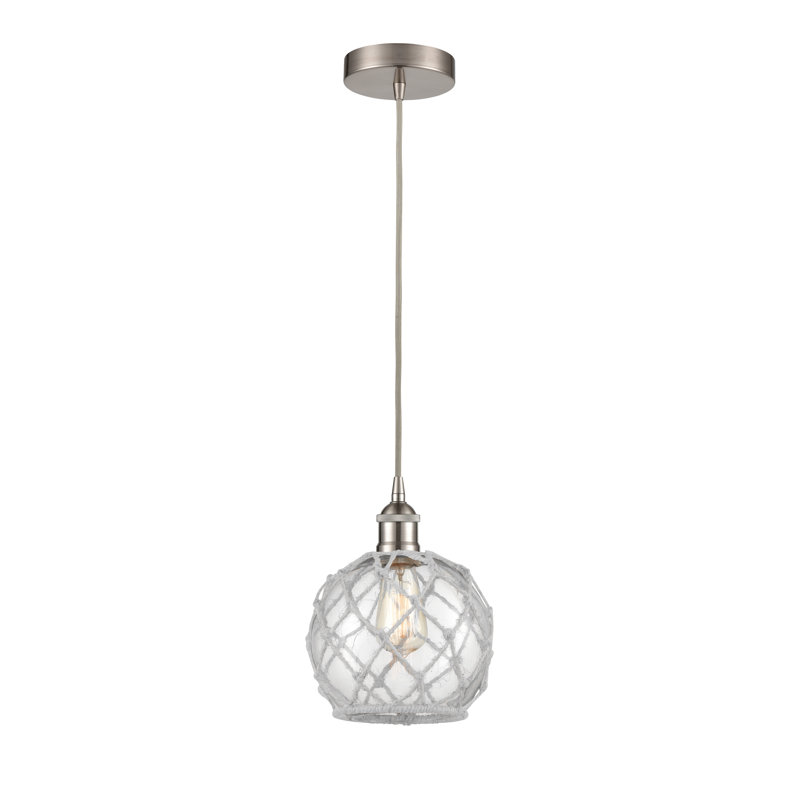 Luminaire suspendu simple à 1 lumière Haytham, Transparent/blanc, Nickel satiné brossé