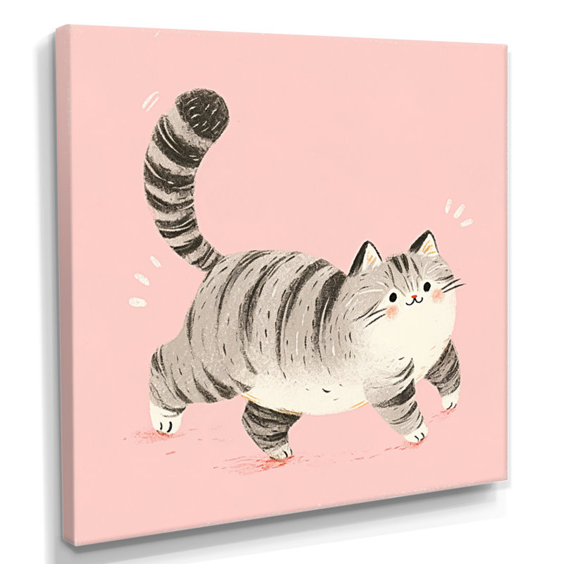 «Fluffy Tiger Cat On» - reproduction d'art murale chat, Toile tendue, H 16 po x l 16 po x P 1 po