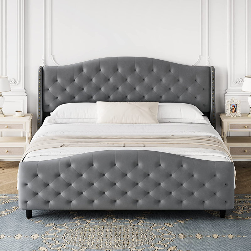 Jaquail Upholstered Wingback Bed, Gray, King