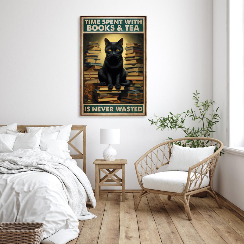 Temps passé avec des livres et des thés sur toile, H 14 po x l 11 po x P 1,25 po