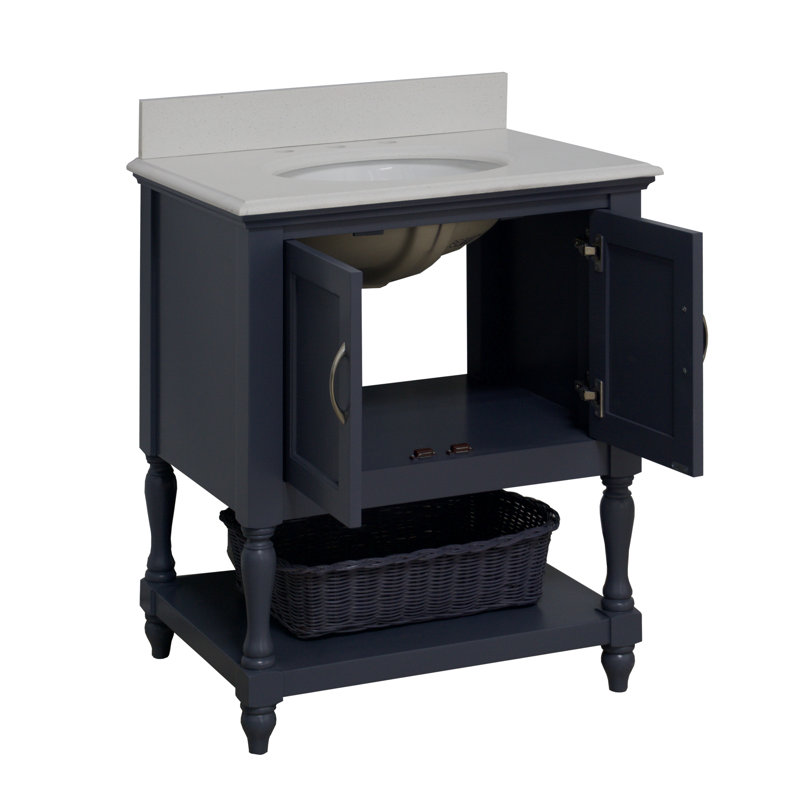30'' Single Bathroom Vanity with Top, Charcoal Gray, Quartz