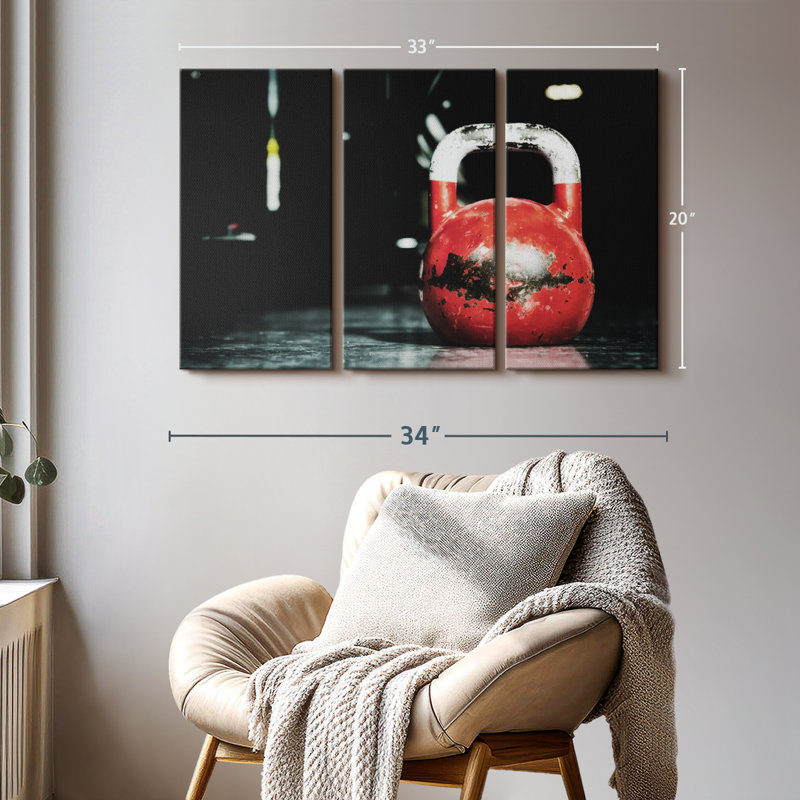 Impression sur toile rouge rétro Kettlebell, H 20 po x l 33 po
