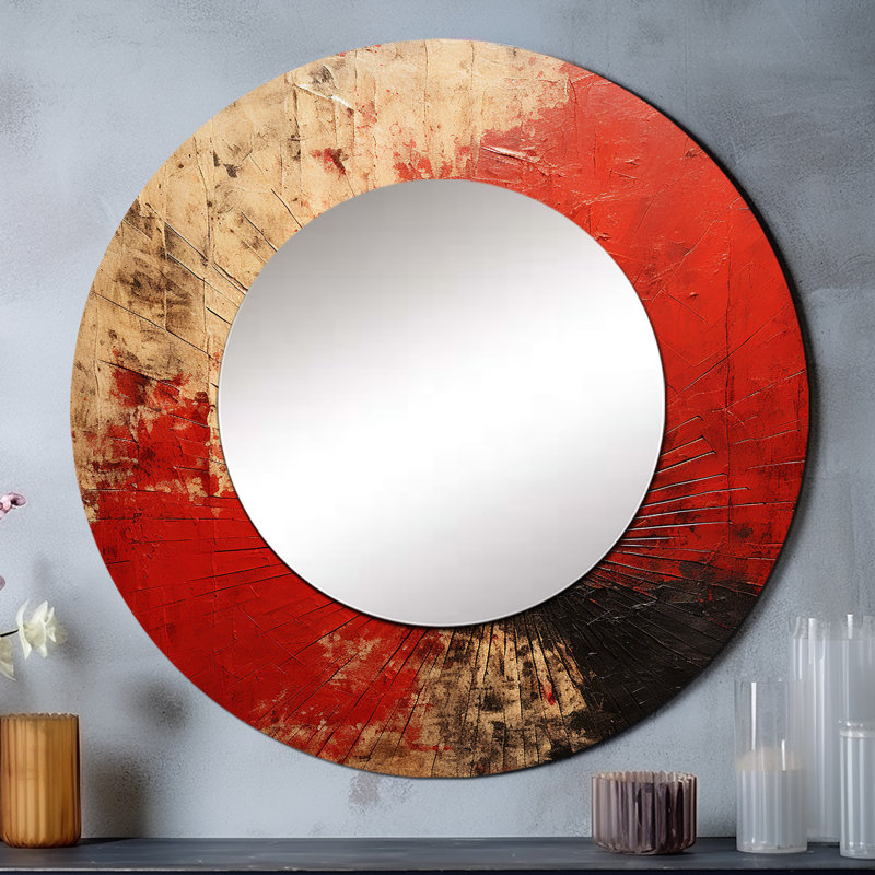 Shanira Red Ruby Rays - miroir mural décoratif de formes abstraites, grand miroir rond moderne, impression d'art en métal