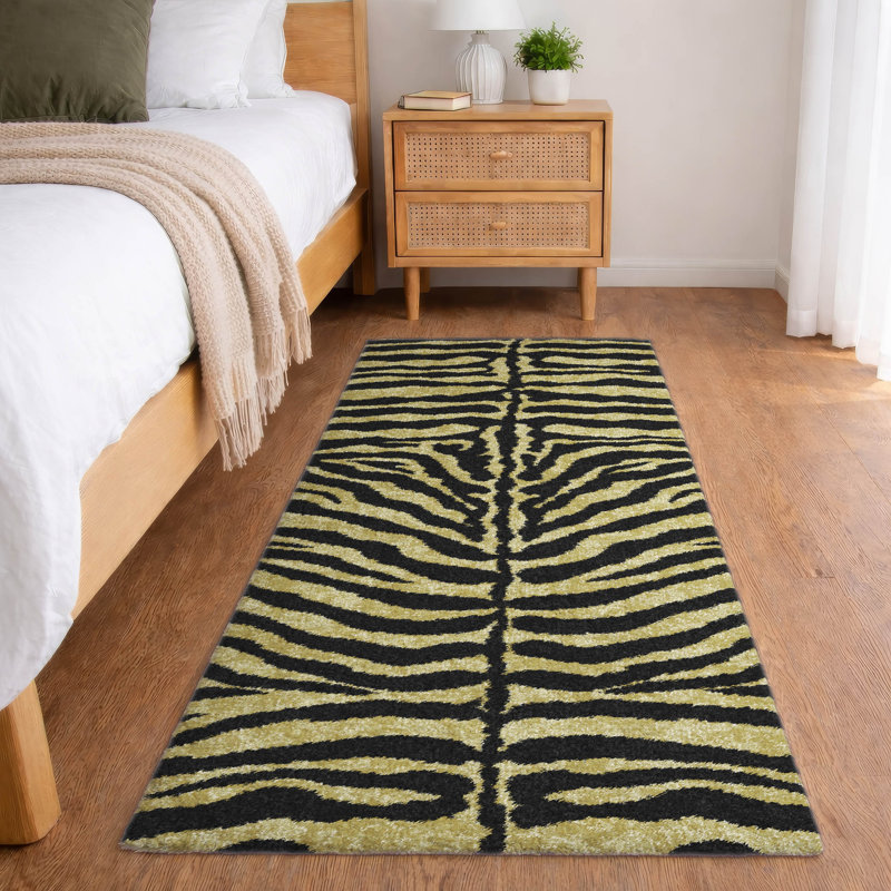 Premium Machine Washable Dream Shag Zebra Rug, 2'3" x 7'6" Runner, Gilded