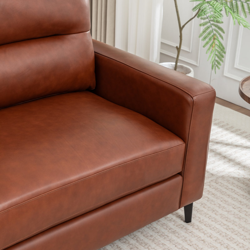 83‘’ Wide Genuine Leather Sofa With Square Arms, Brown