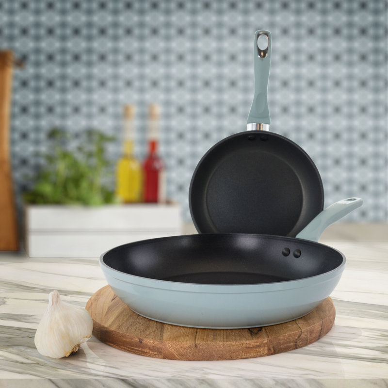 Dusty Blue Aluminum Non-Stick Frying Pan Set, 8 and 11 Inch