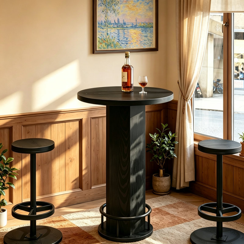 Ensemble de table de bar ronde, table basse en bois avec 2 chaises