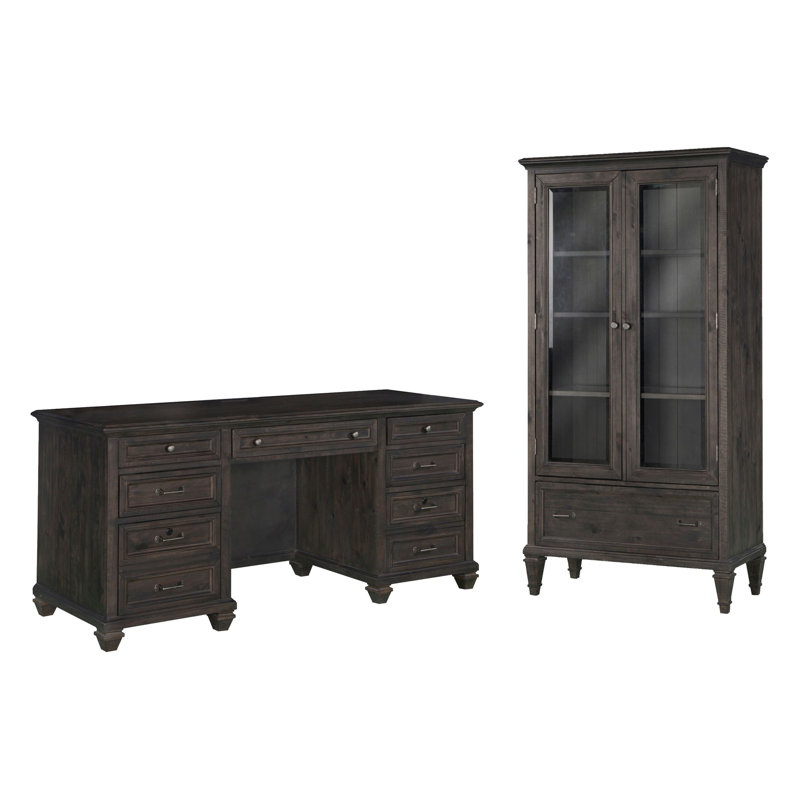Credenza With Door Bookcase, Weathered Charcoal, 2 Pieces: Desk, Bookcase