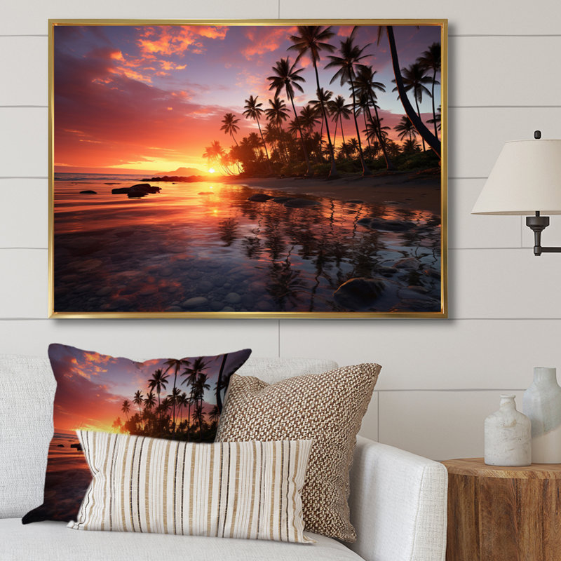 Hawaii Hawaiian Sunrise - Art mural d'Hawaï, Cadre flottant doré, H 34 po x l 44 po x P 1,5 po