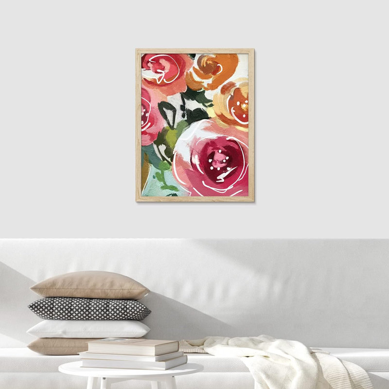 Rose et orange jardin rose fleur art mural impressions florales décoratives pour le salon chambre à coucher encadrée sur papier