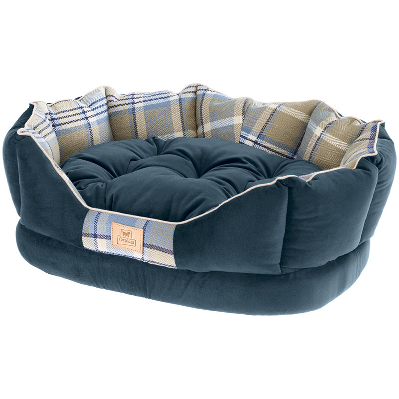 Velvet Bolster Pet Bed, Blue, 47 W x 68 D cm