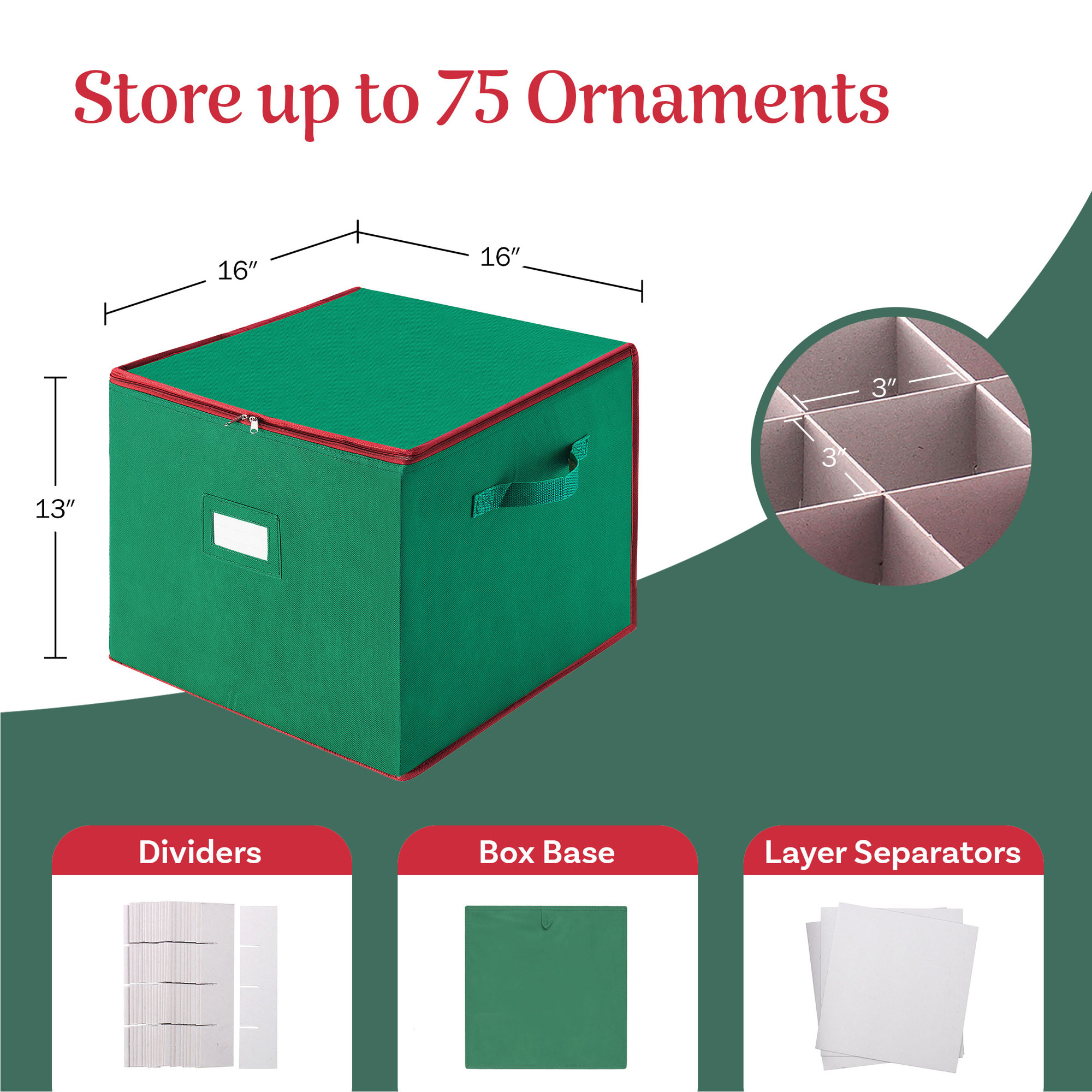 Aldeburgh Christmas Ornament Storage with Dividers, Green