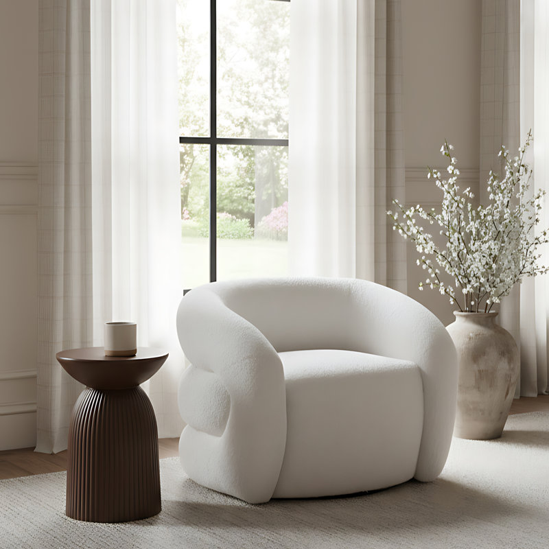 Fauteuil d'appoint pivotant en tissu Roxbury Boucle, Tissu crème bouclé