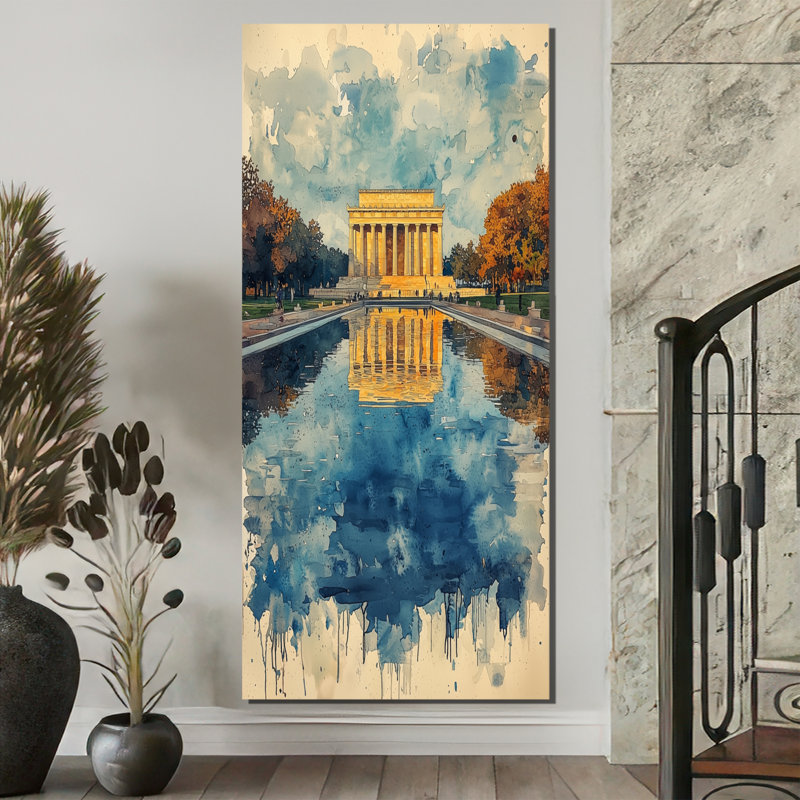 «Lincoln Memorial Reflections Of Freedom V» - Impression sur toile encadrée Lincoln Memorial, H 60 po x l 28 po, Toile tendue