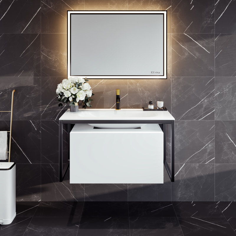 Sueann 32"W x 18"D White Wall-Mount Vanity with Solid Surface Vanity Top