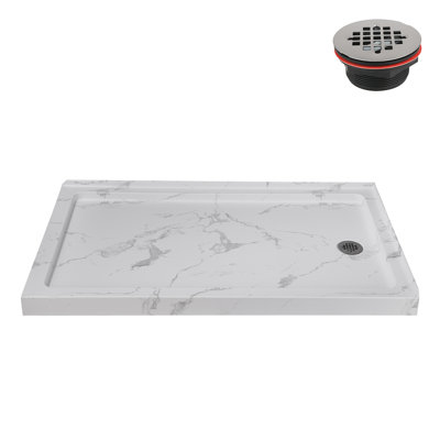 Base de douche en acrylique mat en marbre avec drain à droite 60 po x 36 po Streamline